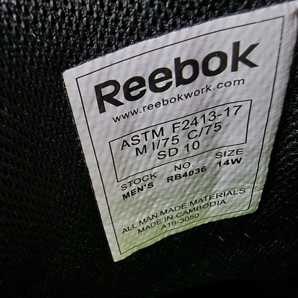 Reebok Sublite Work Shoes 14 W Mens Black Alloy Composite Toe Slip On Safety